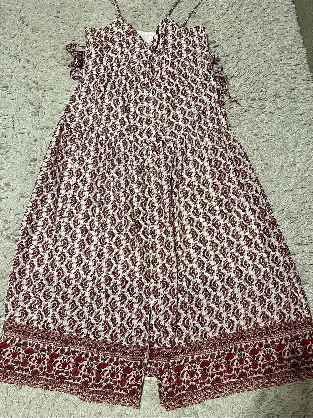 American Eagle Outfitters White and Burgundy Paisley Border Maxi Dress